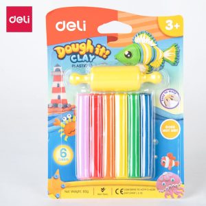 საძერწი მასალა, Plasticine, სუფთა წონა 60 გრ., 6 ფერი, DELI [D75011]