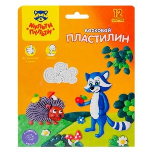 პლასტელინი, Енот в лесу, Восковой, 180 გრ., 12 ფერი, Мульти-Пульти [4680211090586]