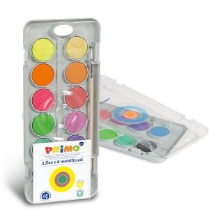 აკვარელი, 12 Special watercolour 30 mm., 8 metallic and 4 fluo colours, PRIMO [115A12FM]
