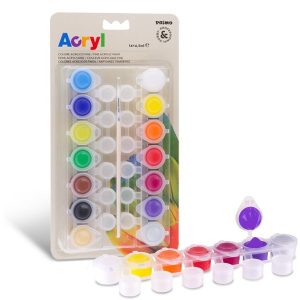 აკრილის საღებავი, Plastic strips with 14 pots 4.5 ml. of fine acrylic paint, blister with brush, PRIMO [161TA14BL]