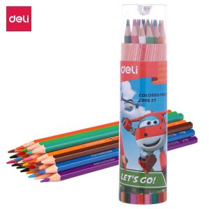ფერადი ფანქრების ნაკრები, Super Wings, ტუბა, 24 ც., DELI [EC00827]