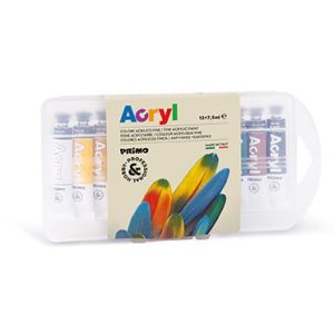 აკრილის საღებავი, PP box with 12 acrylic pain tubes, 7.5 ml., PRIMO [407TA12PP]