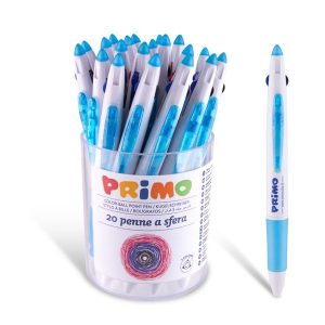 კალამი, ბურთულიანი, 3 colours ball point pen in bucket of 20 black, blue and red., PRIMO [628B3B]