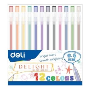 კალამი, მელნიანი, Gel Pen, 0.5 მმ., 12 ფერი DELI [G119-12C]