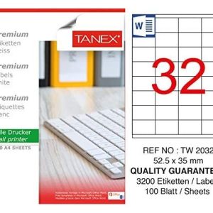 ლეიბლი, A4, 32 ნაჭრიანი, 52,5x35 მმ., 100 ფურცელი, TANEX [2032]