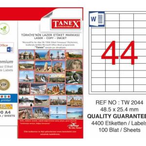 ლეიბლი, A4, 44 ნაჭრიანი, 48.5x25.4 მმ., 100 ფურცელი, TANEX [2044]