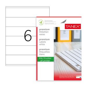 ლეიბლი, A4, 6 ნაჭრიანი, 210x47.81 მმ., 100 ფურცელი, TANEX [2047]
