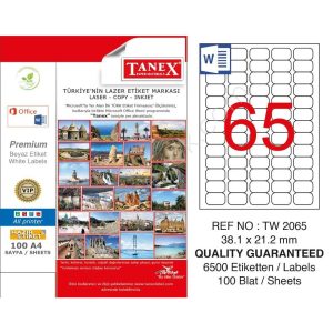 ლეიბლი, A4, 65 ნაჭრიანი, 38.1x21.2 მმ., 100 ფურცელი, TANEX [2065]
