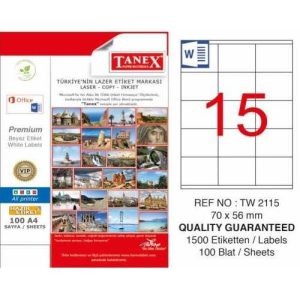 ლეიბლი, A4, 15 ნაჭრიანი. 70x56 მმ., 100 ფურცელი, TANEX [2115]
