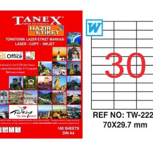 ლეიბლი, A4, 30 ნაჭრიანი, 70x29,7 მმ., 100 ფურცელი, TANEX [2229]