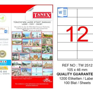 ლეიბლი, A4, 12 ნაჭრიანი, 105x46 მმ., 100 ფურცელი, TANEX [2512]