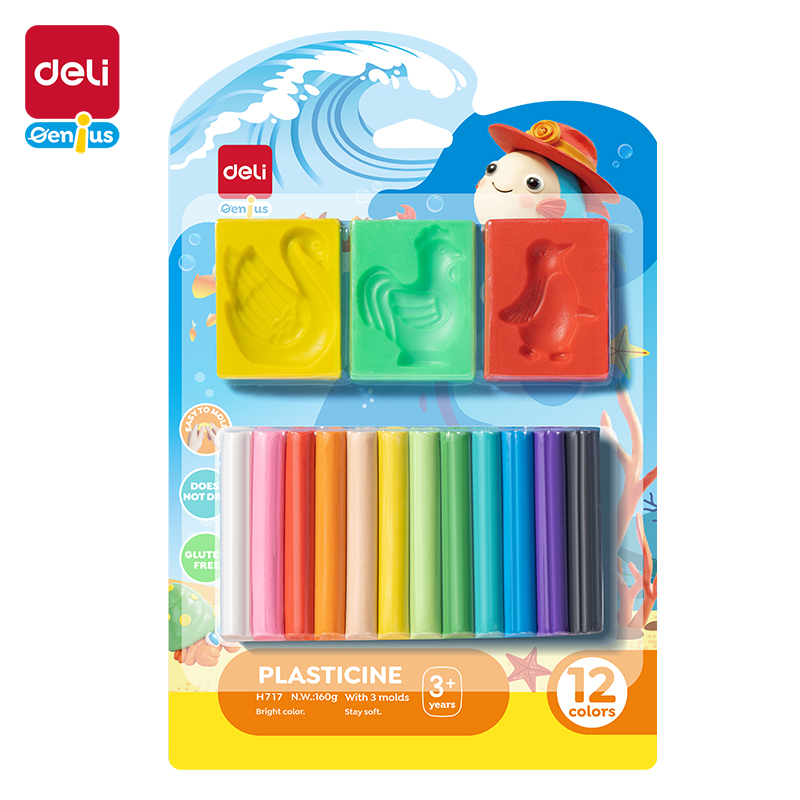 საძერწი მასალა Plasticine 12ფერი, H717, DELI - Image 1