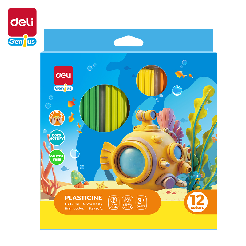 საძერწი მასალა Plasticine 12ფერი, H718-12, DELI - Image 1