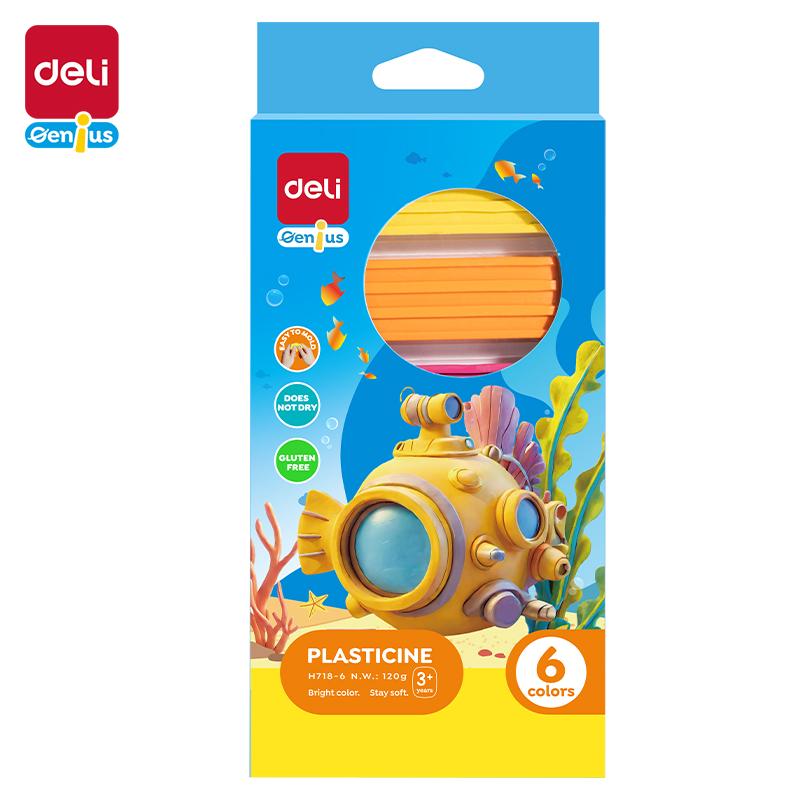 საძერწი მასალა Plasticine 6ფერი, H718-6, DELI - Image 1