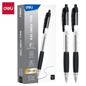 კალამი ბურთულიანი ღილაკით 0.7mm Q81-BK Black , DELI