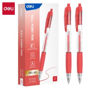 კალამი ბურთულიანი ღილაკით 0.7mm Q81-RD Red, DELI