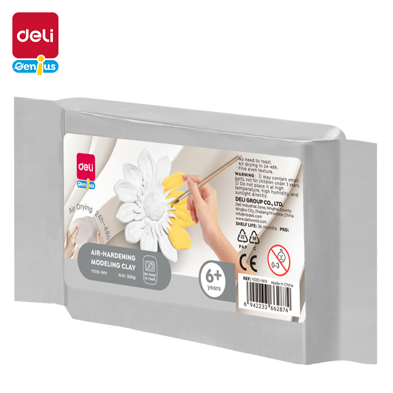 საძერწი თიხა White Modelling clay. Block of 500 gr Y010-WH , DELI - Image 1